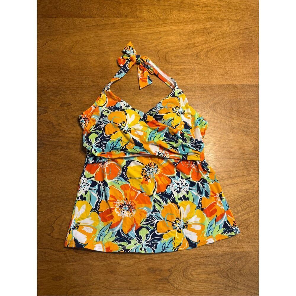 Lands' End Women's Floral UPF Halter Tankini Swim Top Multicolor Size 10